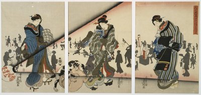 Night Scene with Girls, Animals and Lanterns, mid 19th century by Utagawa Kunisada